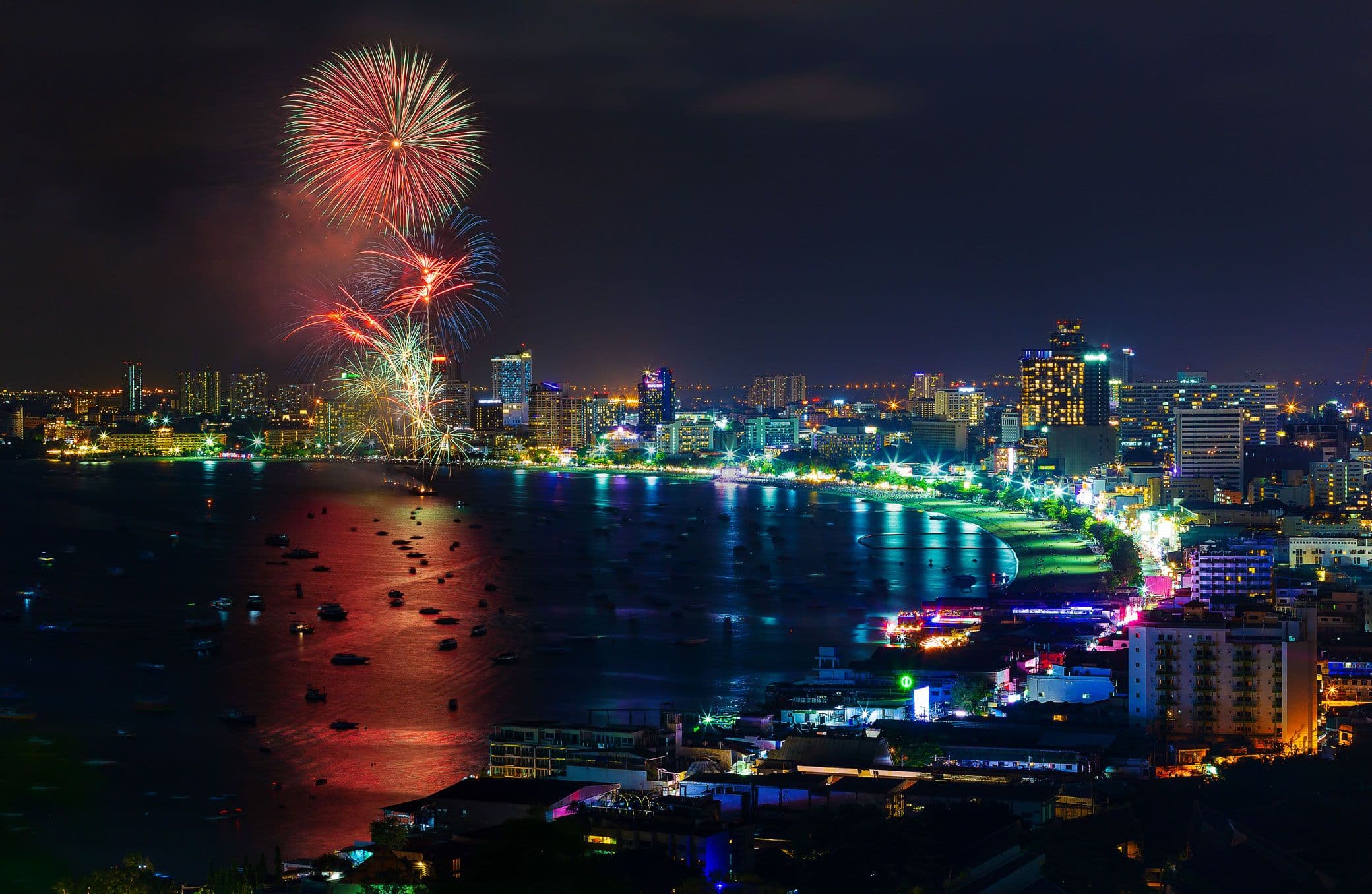 Fireworks above Pattaya Beach during the international festival