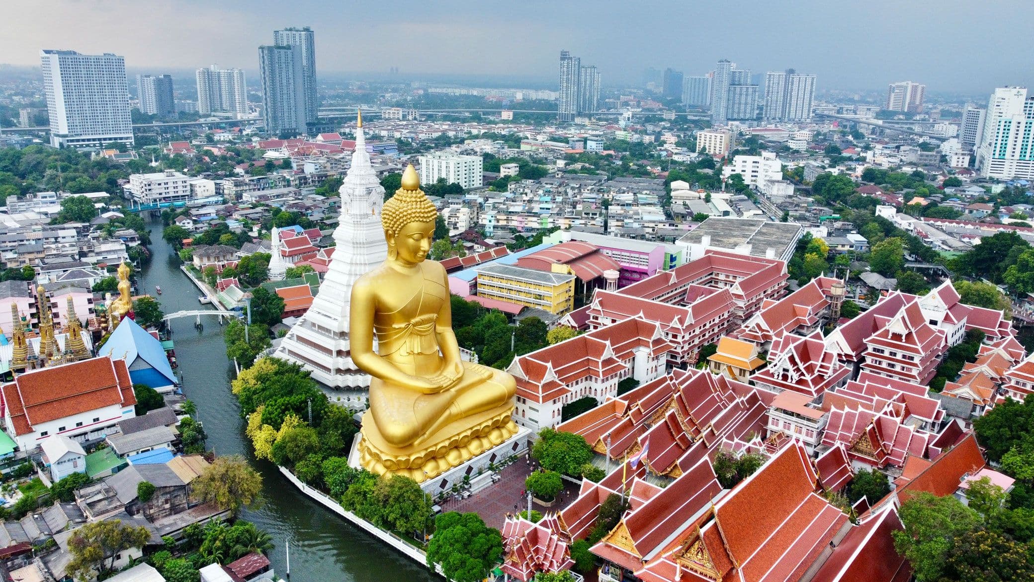 Giant golden Buddha at Wat Paknam in Thonburi