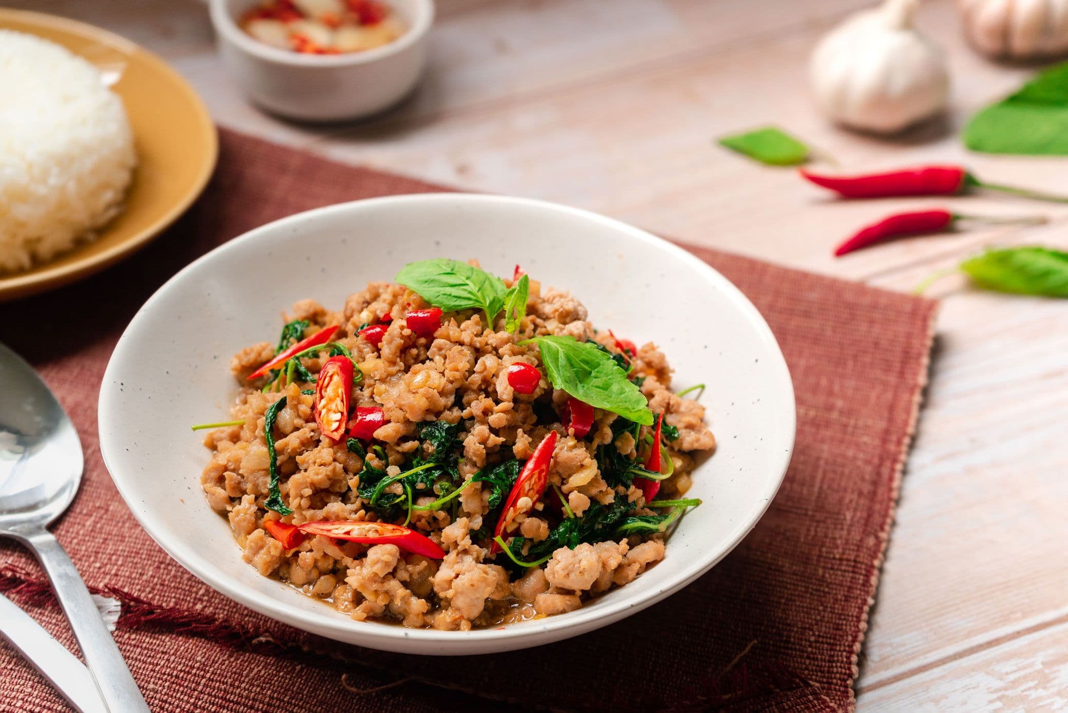Thai Pad Krapao with fried egg and rice
